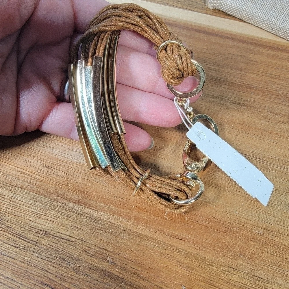 NEW New York and Company Leatherette and Gold tone Metal Bracelet